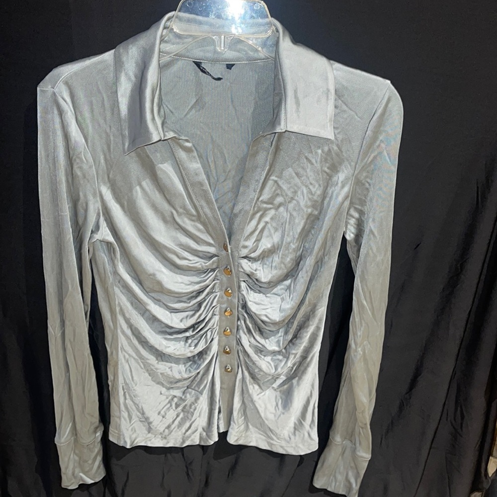 New Guess Marciano Sage Green Button Long Sleeve Collared Blouse Shirt S